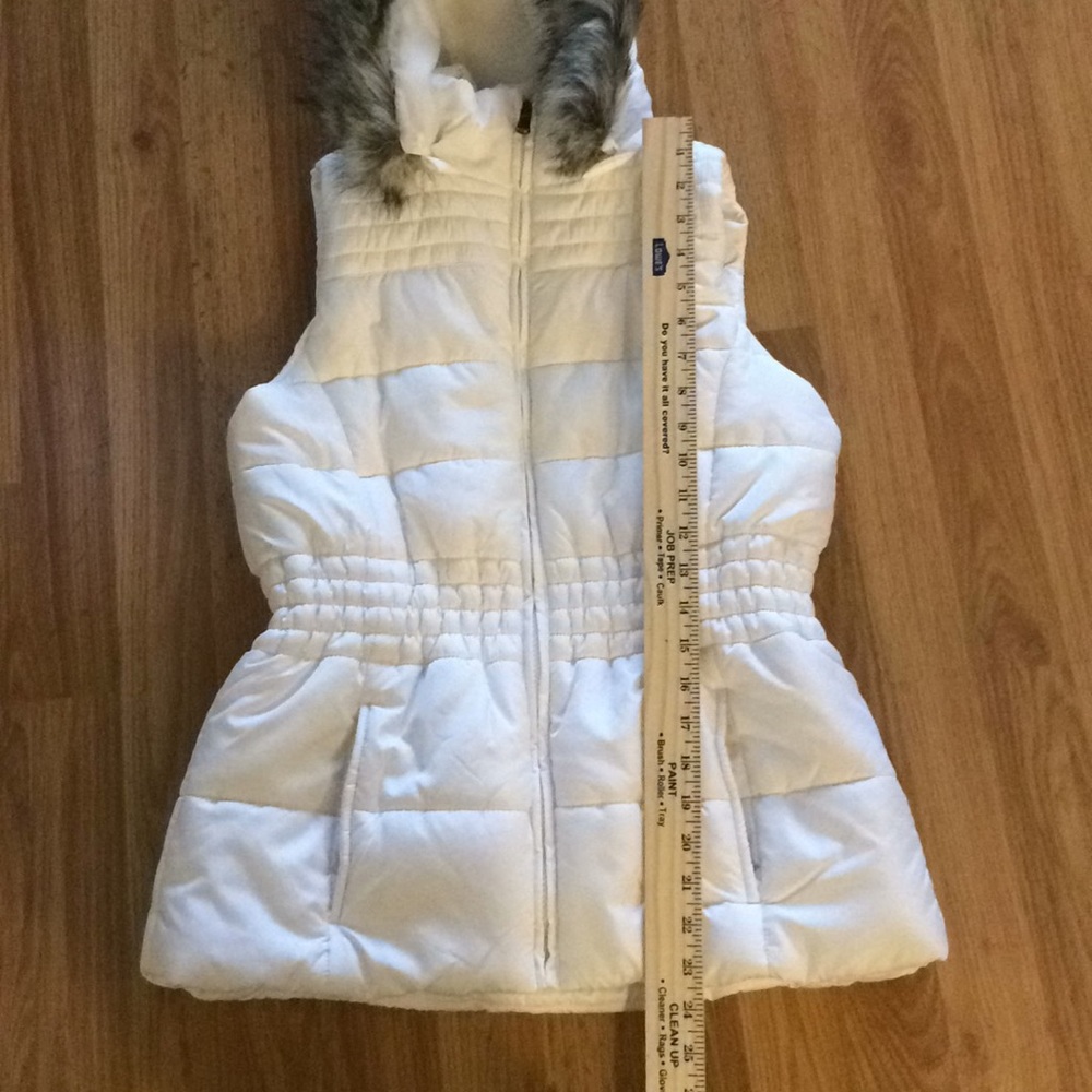 New York & Company White puffer vest fur hood M - Picture 2 of 8